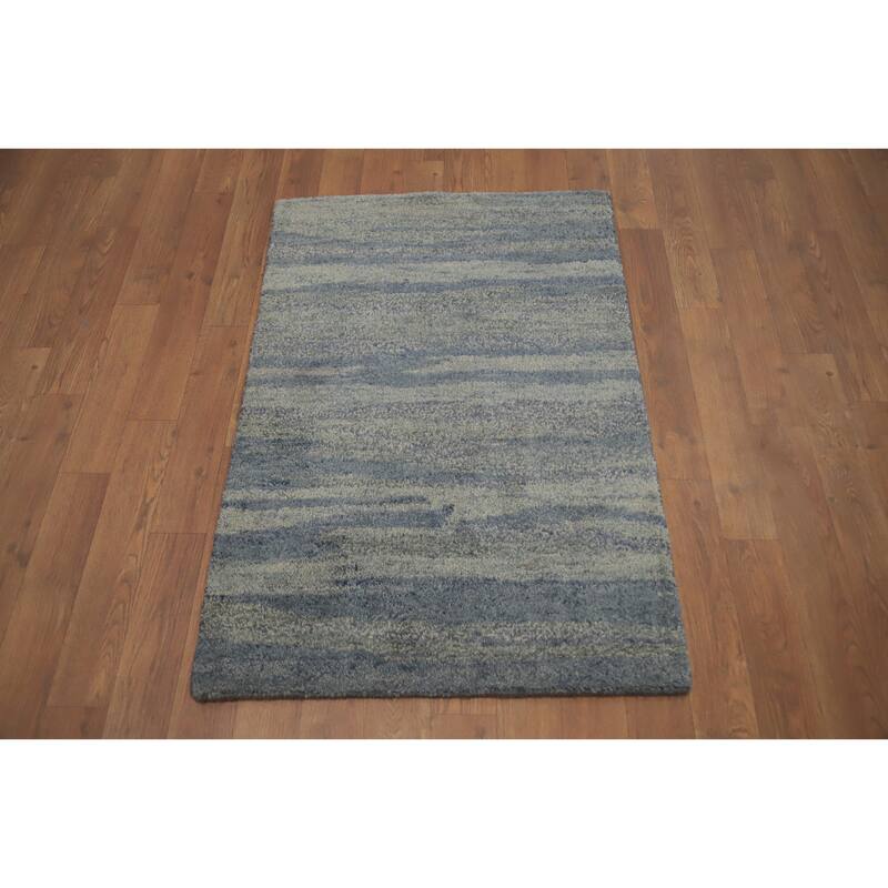 Hand Knotted Oriental 100% Wool Carpet Modern Abstract Greys & Charcoal Gabbeh Area Rug - 3' 2'' X 2' 2''