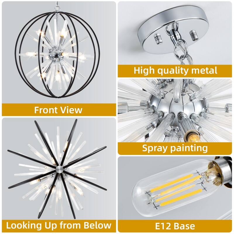 Modern Chandelier 27" 10-light Black and Silver Orb