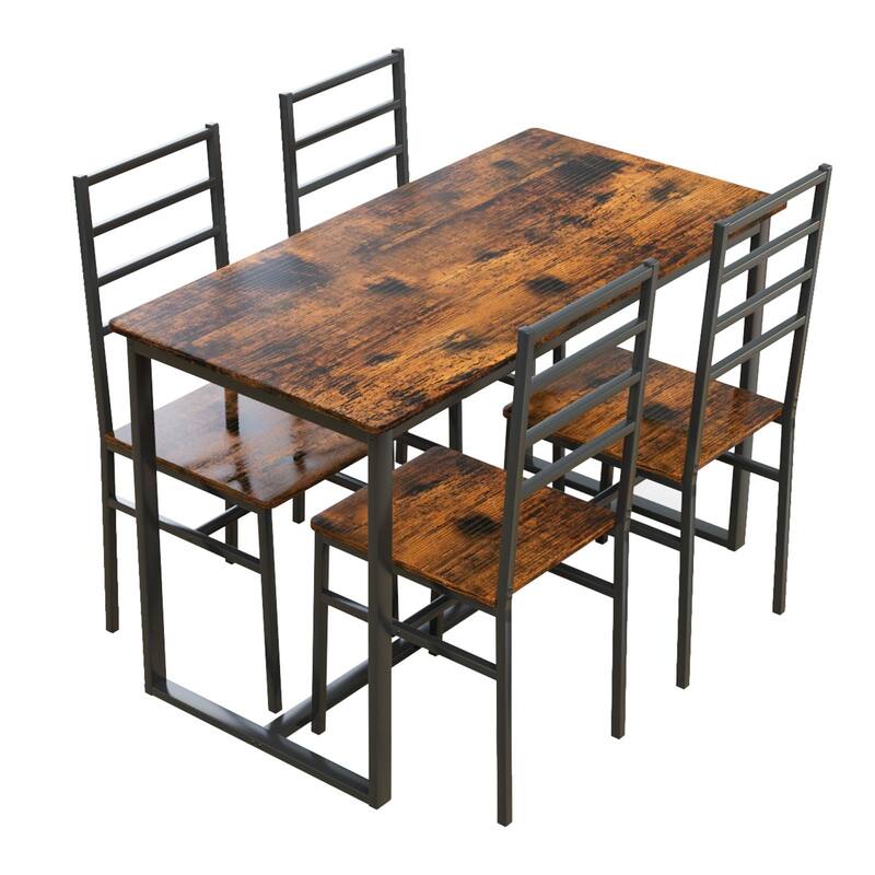 5 Piece Metal and Wood Indoor Modern Dinning Table Furniture Set for 4, Dining Table Chairs