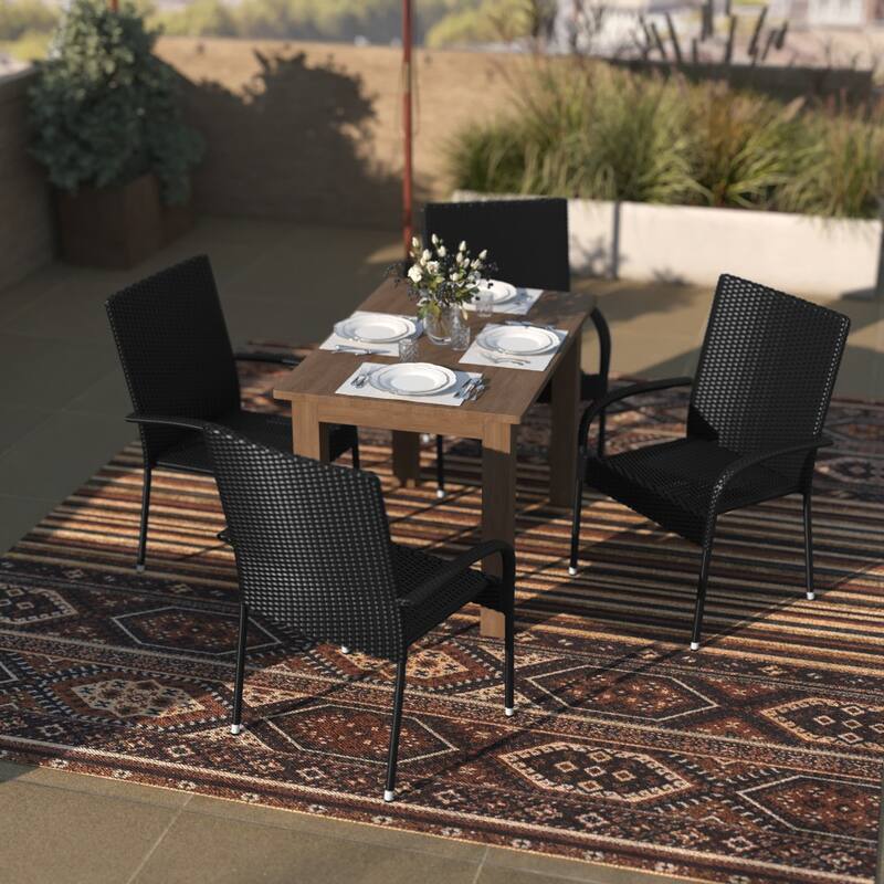 Indoor/Outdoor Stacking Steel Framed Wicker Dining Armchairs - 4 Pack