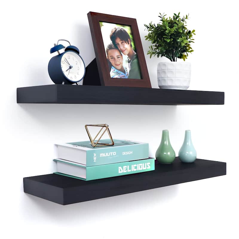 2 Piece Pine Veneer Wood Wall Mounted Floating Shelf