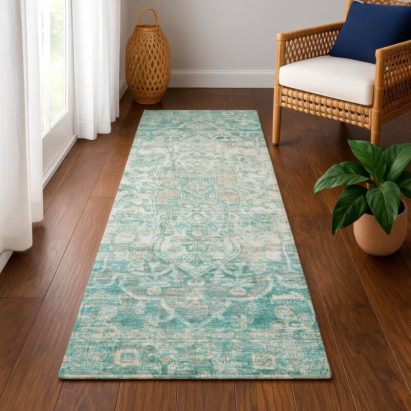 Premium Washable Super Soft Vintage Traditional Mayfield Rug - Teal - 2'3" x 7'6"