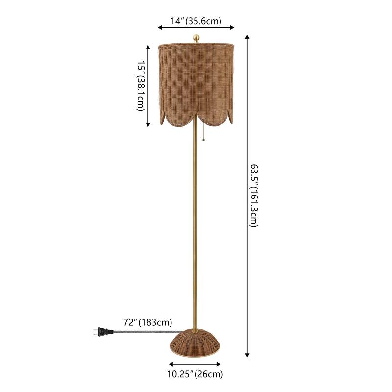 Joel 63.5" Rattan/Metal LED Floor Lamp with Pull Chain, By JONATHAN Y - 1-Light