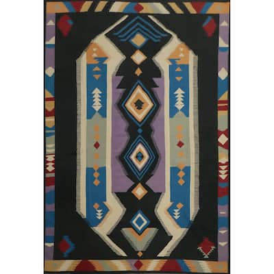 Hand Woven Oriental 100% Wool Carpet Southwestern Tribal Black Kilim Area Rug - 15' 5'' X 12' 2''