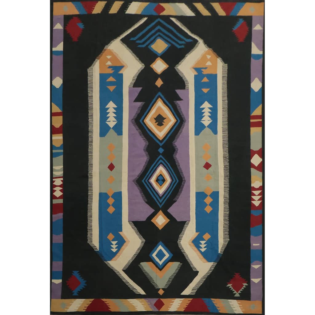Hand Woven Oriental 100% Wool Carpet Southwestern Tribal Black Kilim Area Rug - 15' 5'' X 12' 2''