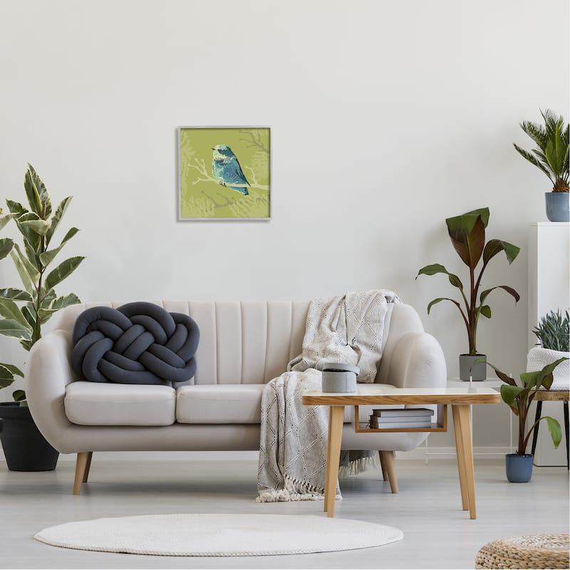 Stupell Small Blue Bird Perched Modern Layered Botanicals Framed Wall Art, Design by Verbrugge Watercolor