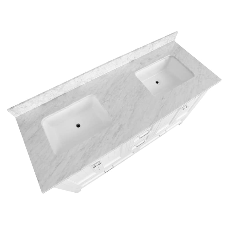 KitchenBathCollection Paige 60" Double Bathroom Vanity with Carrara Marble Top