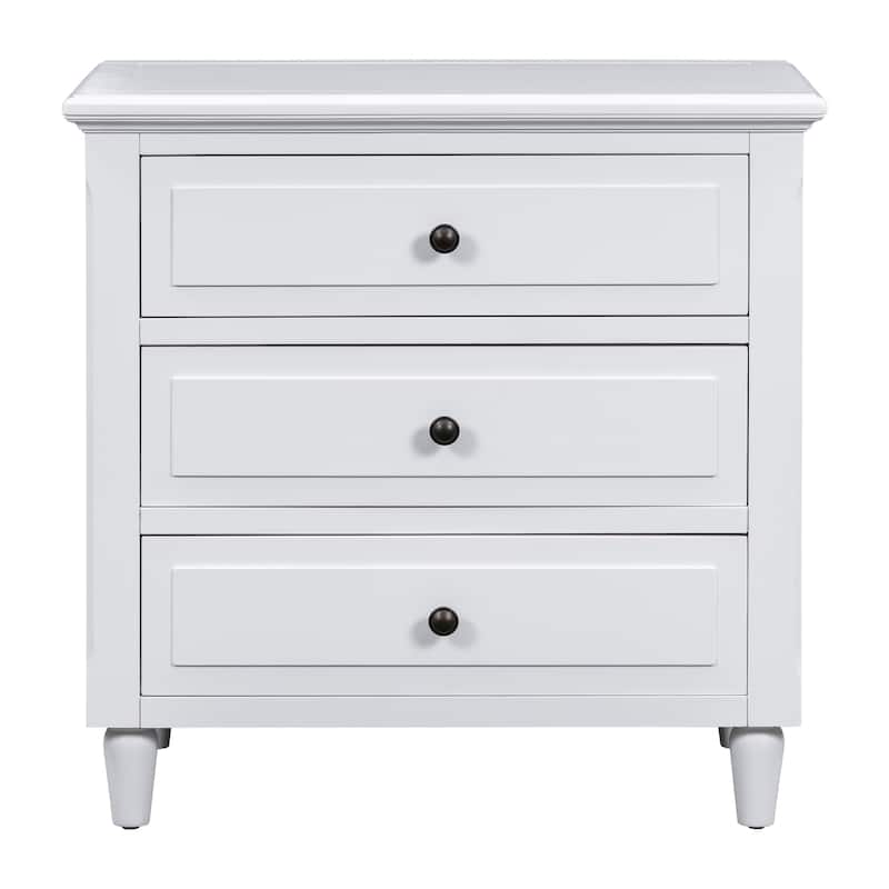 28'' Nightstand with 3 Drawers, Smooth Gliding Rails, Metal Handles, and Rubber Wood Legs for Bedroom, Sofa, or Office