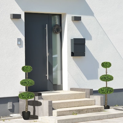 Set of 2 Artificial Boxwood Topiary Trees in Pots