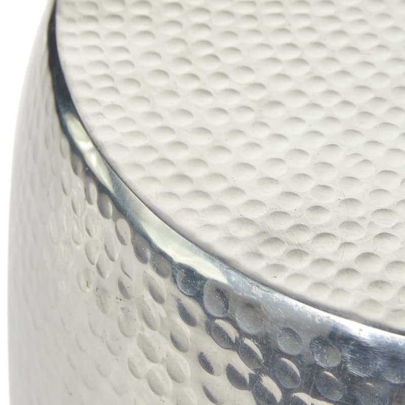 Aluminum Metal Drum Accent Table with Hammered Design - Silver - Roche River Decor - 14"W x 14"L x 16"H