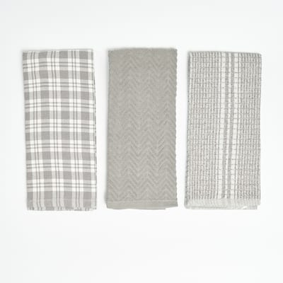 Nautica Home 100% Cotton Grey 18 in. x 28 in. Kitchen Towels (3 Piece Set)