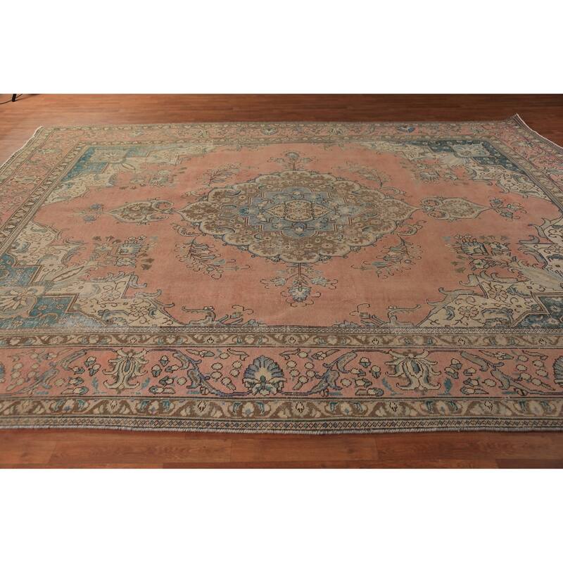 Geometric Tabriz Persian Area Rug Hand-Knotted Traditional Wool Carpet - 9'10"x 12'8"