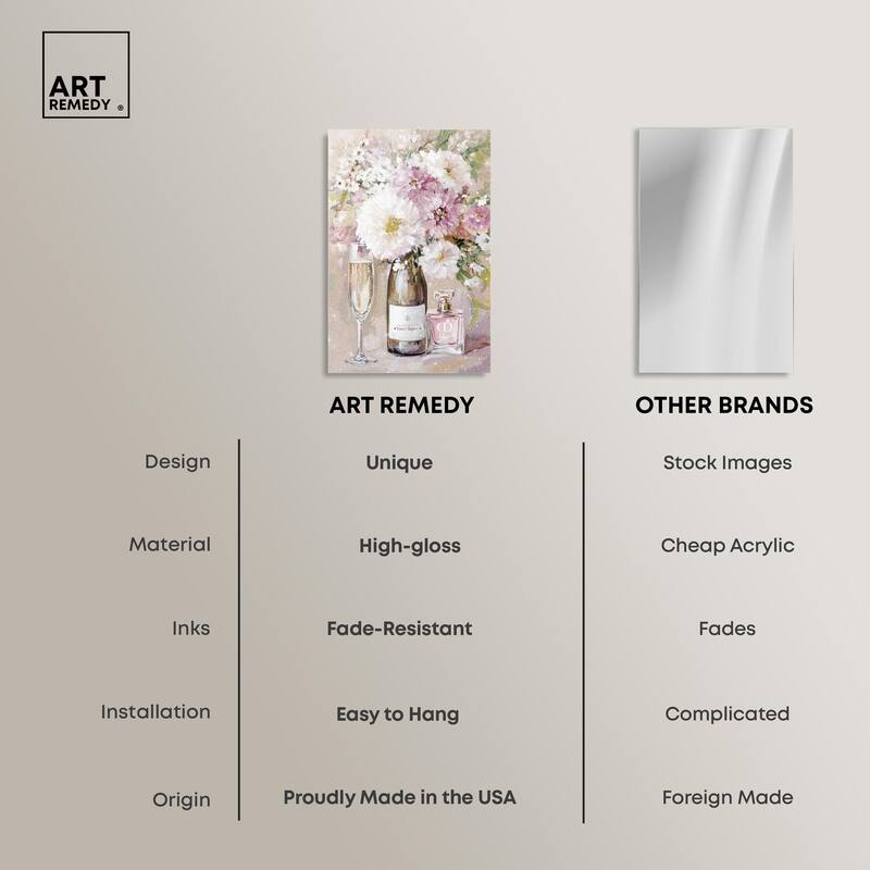 Light Floral Champagne Vase Acrylic by Art Remedy, Ready to Hang