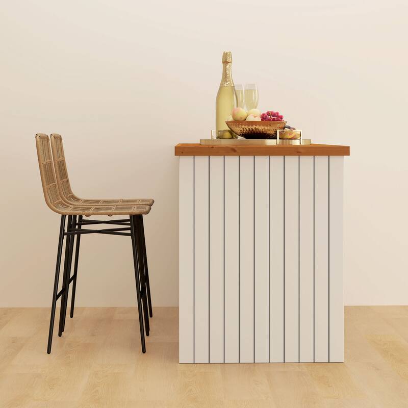 2-Pack Woven Rattan Counter Stools with Steel Legs and Adjustable Feet for Home or Bar Seating - 16.9" W x 22" D x 39.8" H
