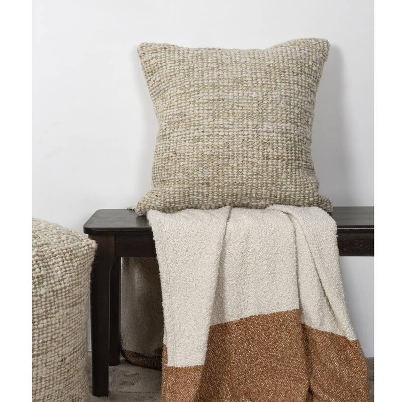 Handmade Striped Throw Pillow - 22" - Green and Cream