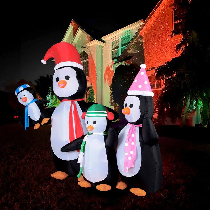 Fraser Hill Farm 10-Ft. Tall Penguin Family, Blow Up Inflatable with Lights and Storage Bag
