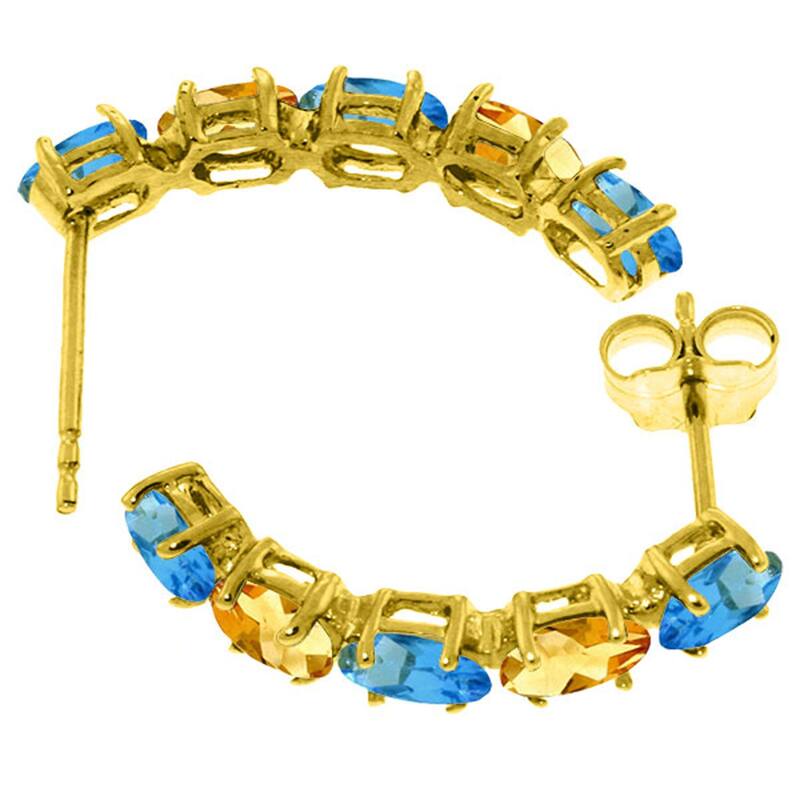14K Solid Gold Gemstone Earrings w/ Natural Blue Topaz & Citrines