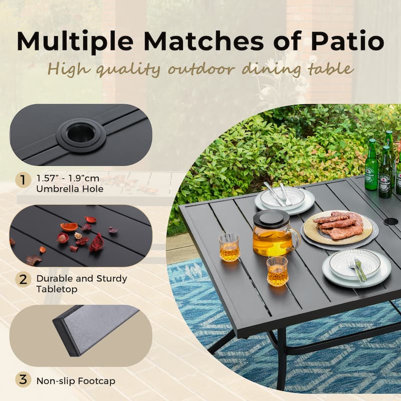 MAISON ARTS 7-Piece Patio Dining Set Metal Rectangle Table and 6 Textilene Chairs