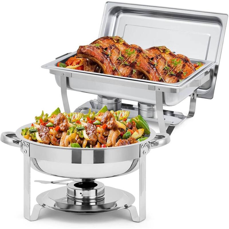 8QT Rectangle & 5 Qt Round Chafers and Buffet Warmers Sets - 1+1 Pcs