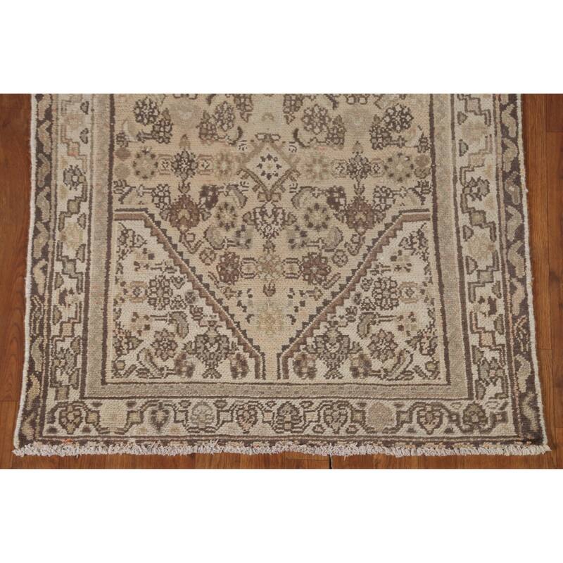 Hamedan Persian Vintage Runner Rug Handmade Geometric Wool Carpet - 3'3" x 9'9"
