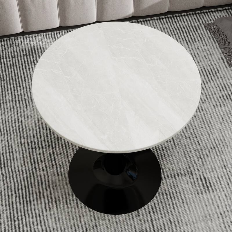 27.6" Mid-Century Modern Style Dining Table, Accommodates 2-4 People, Featuring A Round White-Veined Marble Tabletop