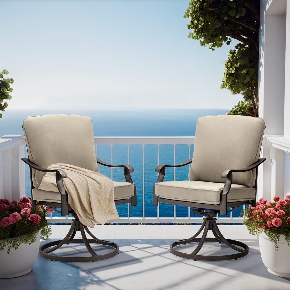 Outdoor Swivel Rocker Chairs Set of 2, Heavy-Duty 360° Swivel Patio Chairs with Cushions, All-Weather Steel Frame for Garden