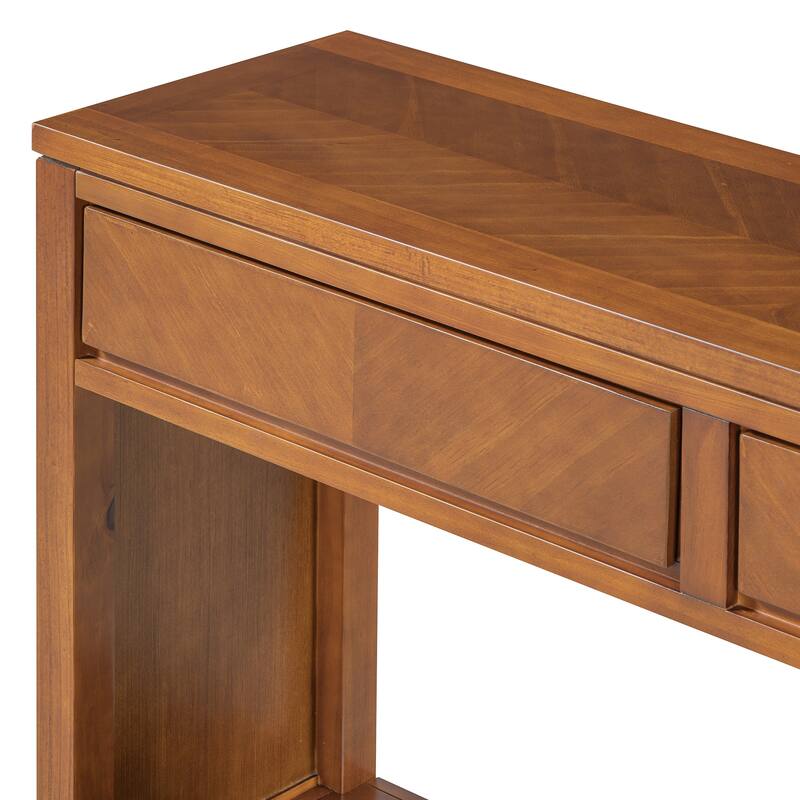 55" Console Table, Rustic Wooden Entryway Table Sofa Table with Storage Drawers and Open Storage Shelf, Hallway Tables Honey