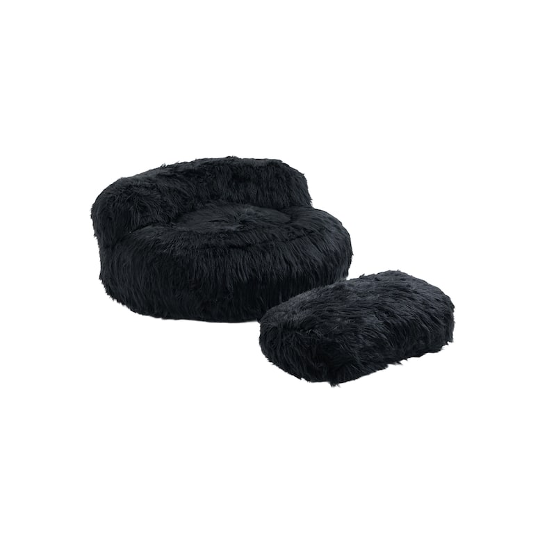 Plush Upholstered Round Comfort Lounger Bean Bag Chair with Ottoman