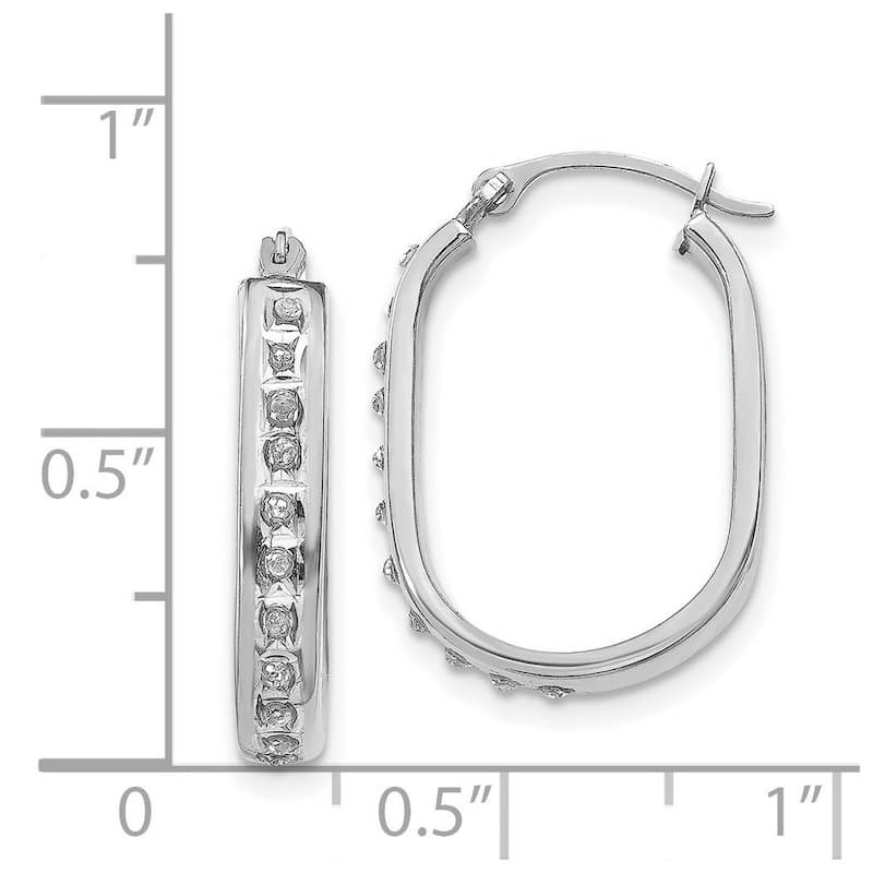 Curata 14k White Gold Polished Diamond Fascination Squared Hinged Earrings - 21x3mm Wide