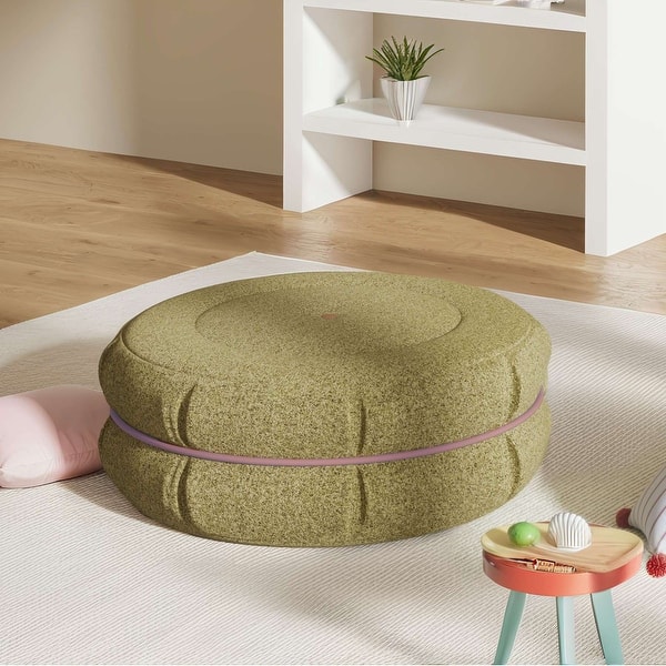 WOWMAX Round Upholstered Pouf Mat Multifunctional Cushion That Can Also Be Used As A Footstool - Green - Large