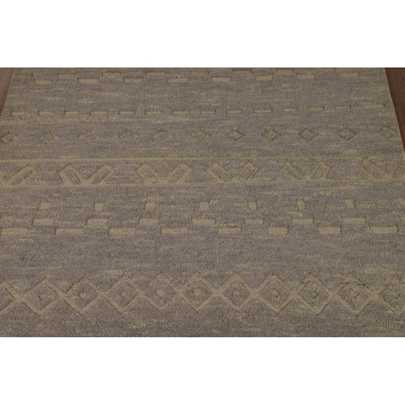 Gray Moroccan Oriental Area Rug Hand-Knotted Wool Carpet - 5'8" x 8'3"