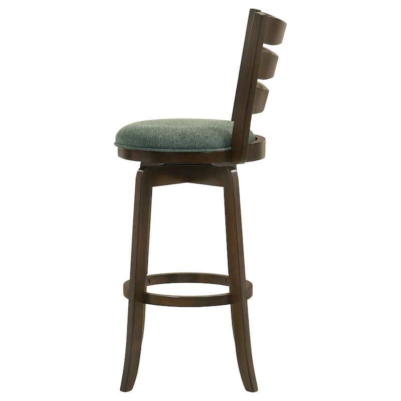 Mona Swivel Barstool Chair, Hunter Green Fabric, Dark Cherry Brown Finish