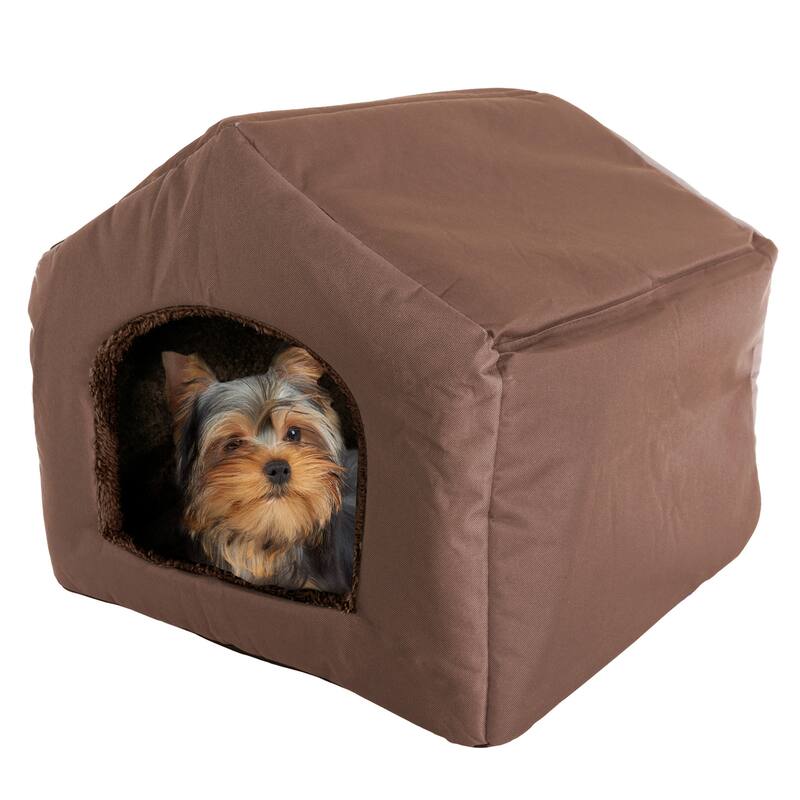 PETMAKER Covered Dog Bed with Removable Sherpa Pad for Pets 35lbs - Brown