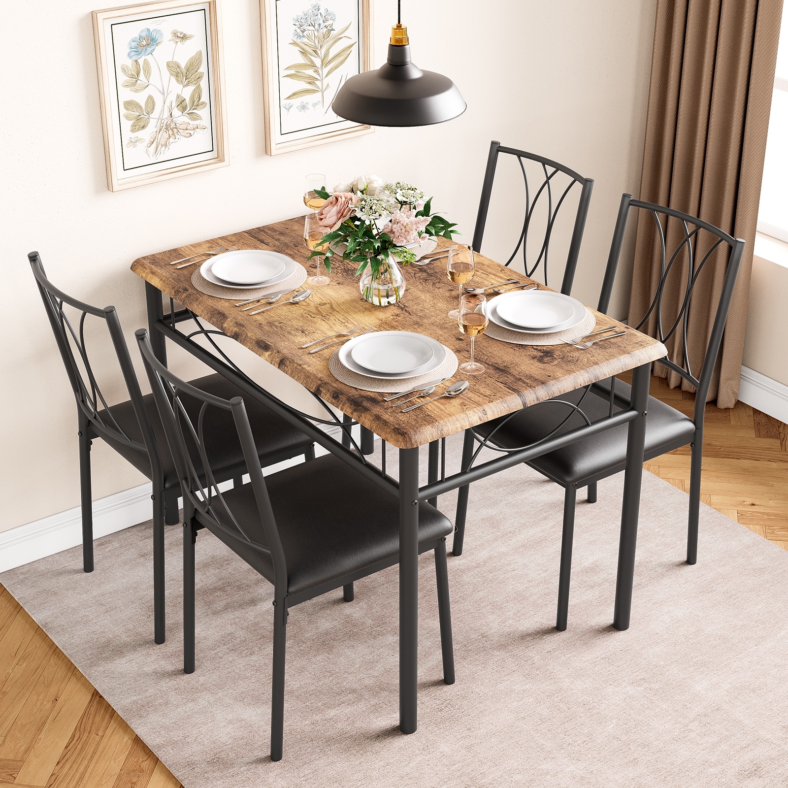 Rectangular Kitchen Table Set with Upholstered Chairs for 4, for