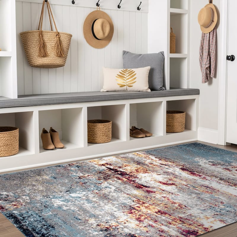 World Rug Gallery Distressed Abstract Watercolor Area Rug