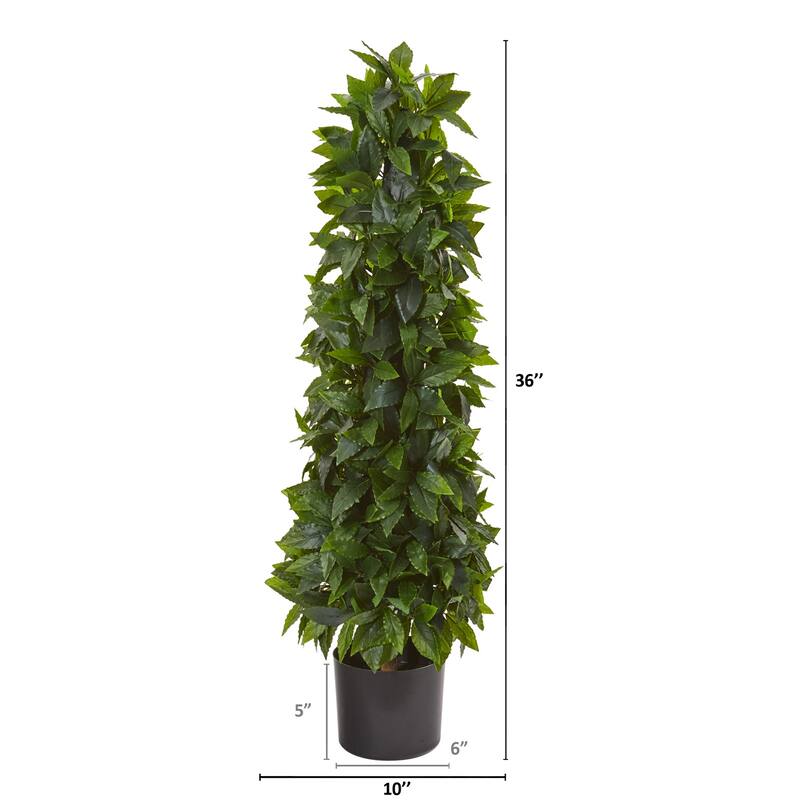 Artificial Topiary Tree 3Ft - Indoor Outdoor Cone Shaped Silk Bay Tree - Home Office Decor - Green - 51-60 Inches