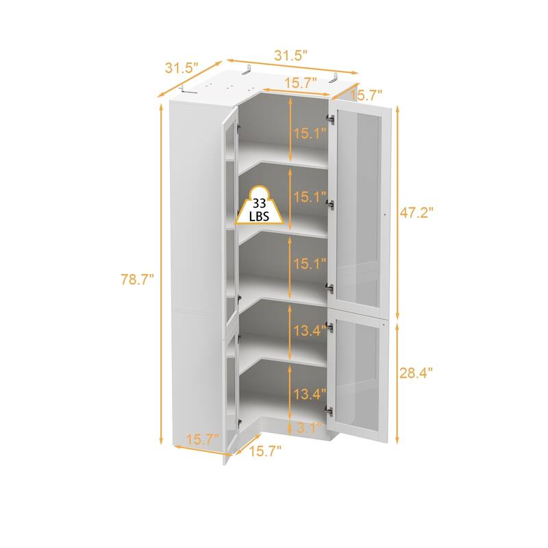 78.7"H White Corner Bathroom Cabinet - Stylish Storage for Any Room