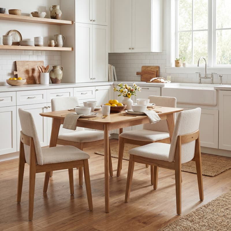 Christopher Knight Home - Aldercrest Mid-Century 5-Piece Dining Set with Wood Upholstered Chairs - Beige+Oak+LightNatural