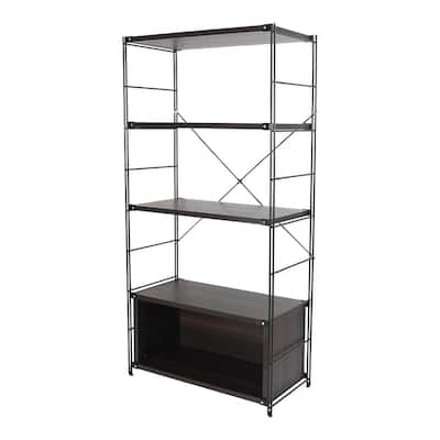 Brentwood Modern 66" Tall Etagere Bookcase with Black Stainless Steel Frame, Bookshelf for Home Living Room and Office