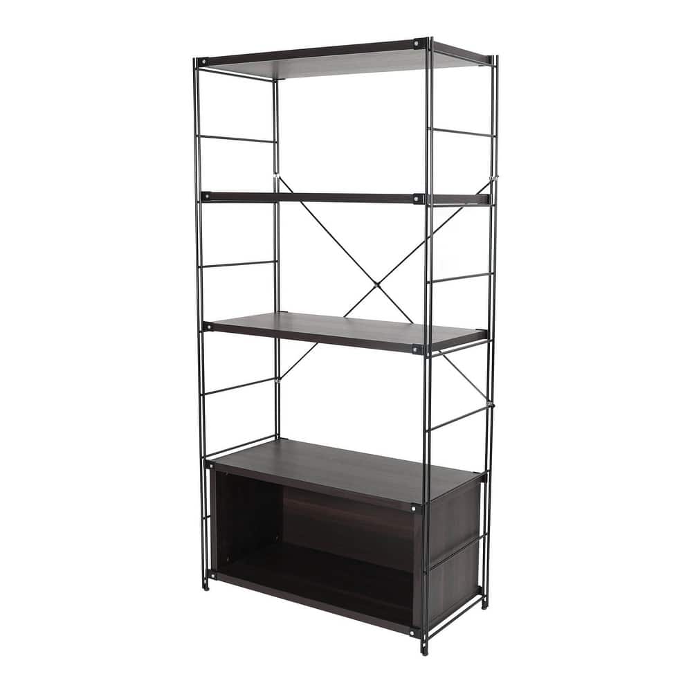 Brentwood Modern 66" Tall Etagere Bookcase with Black Stainless Steel Frame, Bookshelf for Home Living Room and Office