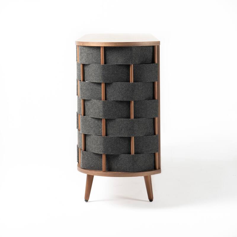 Modrest Sheridan Mid-Century Modern Grey Fabric & Walnut Buffet