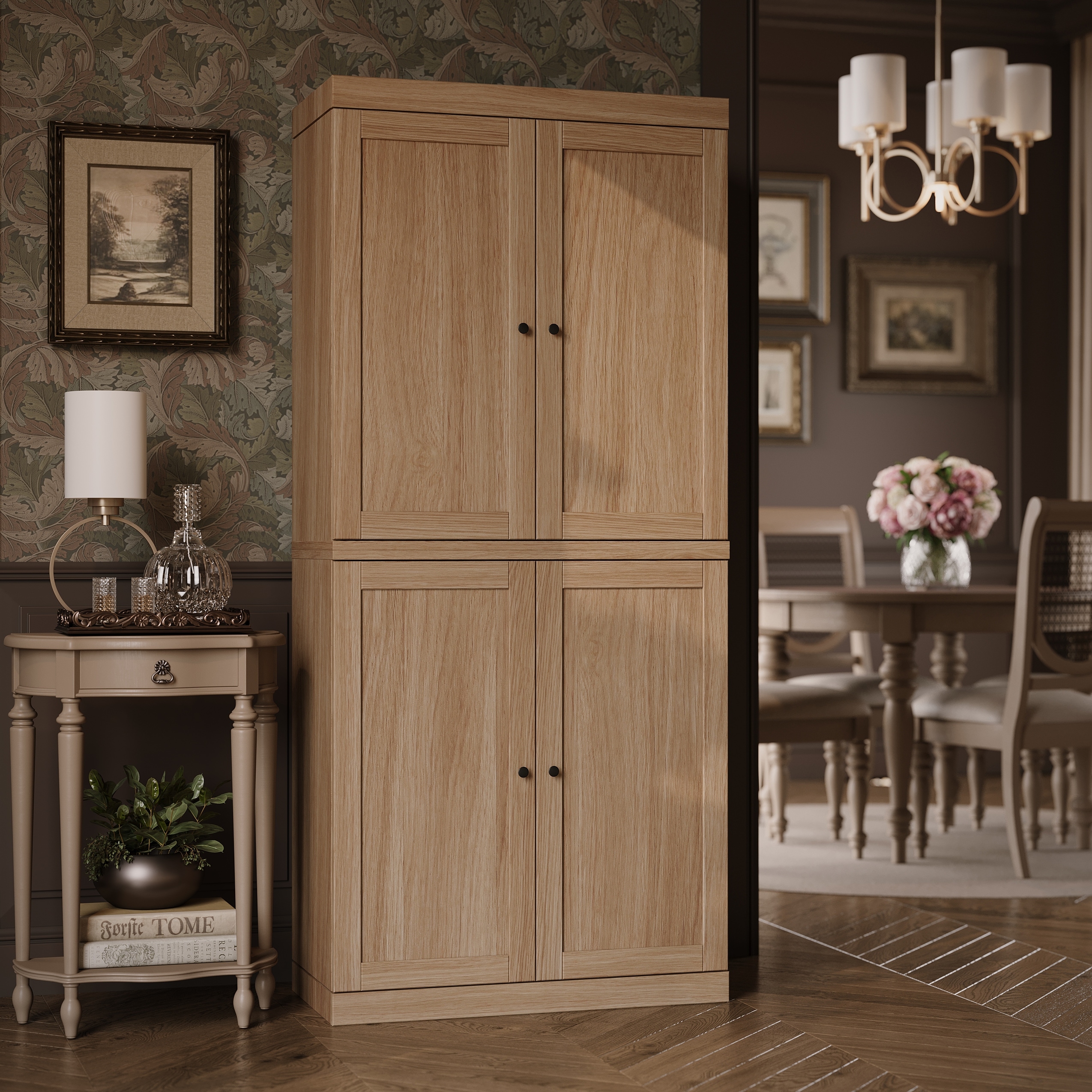 Palace Imports Premium Solid European Oak Tall Shaker Pantry Cabinet, 32" W x 71.5" H