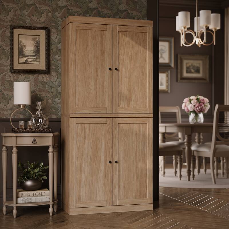 Palace Imports Premium 100% Solid European Oak Hardwood Modular Dining Room Cabinet with Shaker Doors - 32" Wide, 71.5" Tall - Natural-Oak