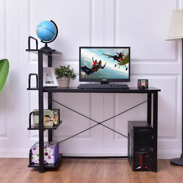 Shop Gymax 4 Tier Computer Desk Wood Laptop Writing Table Shelves