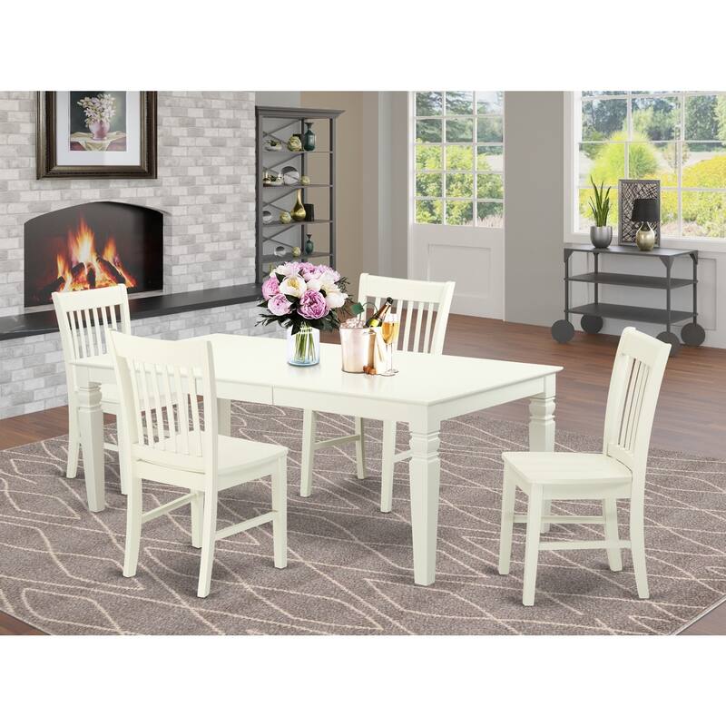 Dining Room Set 5 Piece Linen White Table & Chairs - Art Nouveau Style