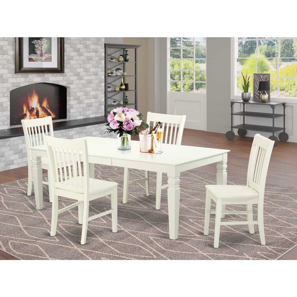 Dining Room Set 5 Piece Linen White Table & Chairs - Art Nouveau Style