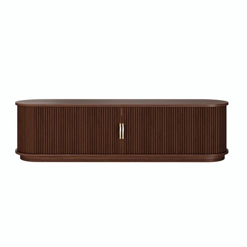 Vintage Rustic TV Stand for TVs up to 75", Sliding Slatted Wood Doors