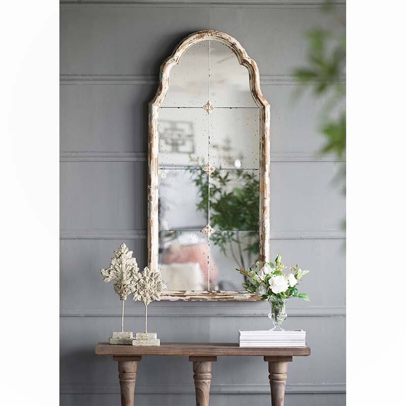 22" x 48" Large Cream & Gold Framed Mirror, Wood Arched Mirror