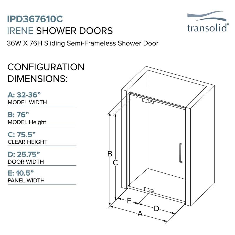 Irene 36 in. W x 76 in. H Pivot Semi-Frameless Shower Door with Clear Glass - 36-in W x 76-in H - 36-in W x 76-in H