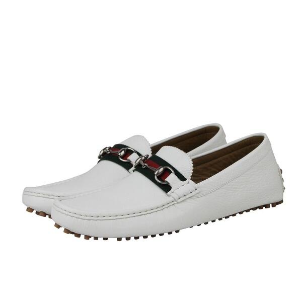 Shop Gucci Men S Horsebit Loafer White Leather Driver Shoe Grg Web